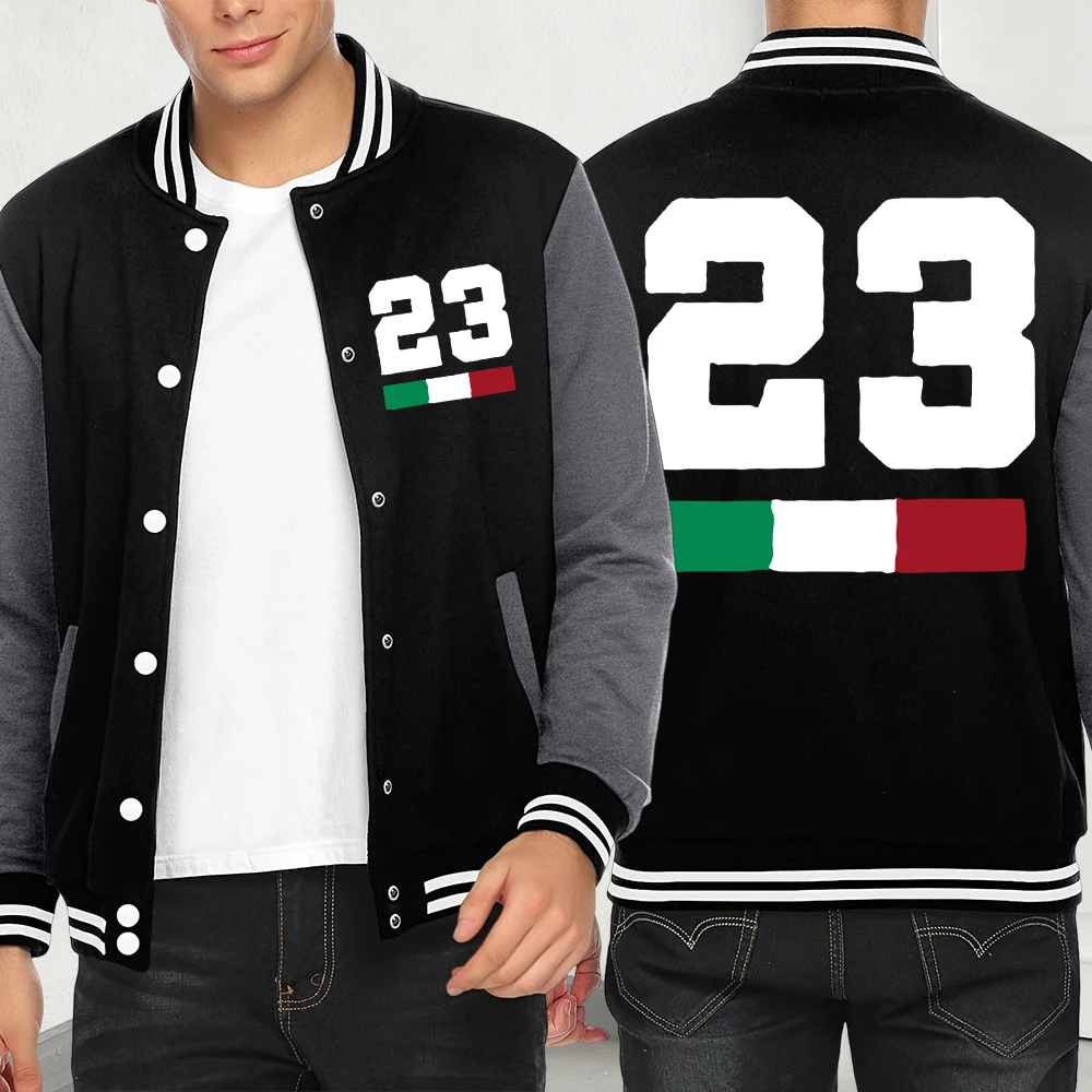 

Номер 23, куртка с принтом флага Итали, мужская осенне-зимняя свободная бейсбольная майка, разноцветная повседневная новая флисовая мужская одежда с карманами Y2K