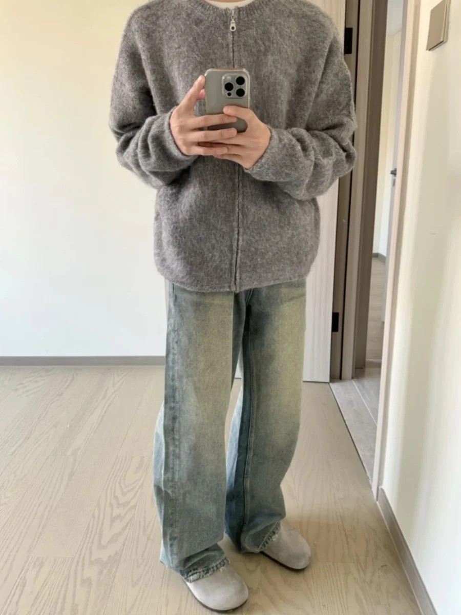American Sle Lazy Autunno Inverno ey Camere Cardigan aperto da uomo Trendy Brand Lazy Sle High-End CleanFit maglione lavorato a maglia