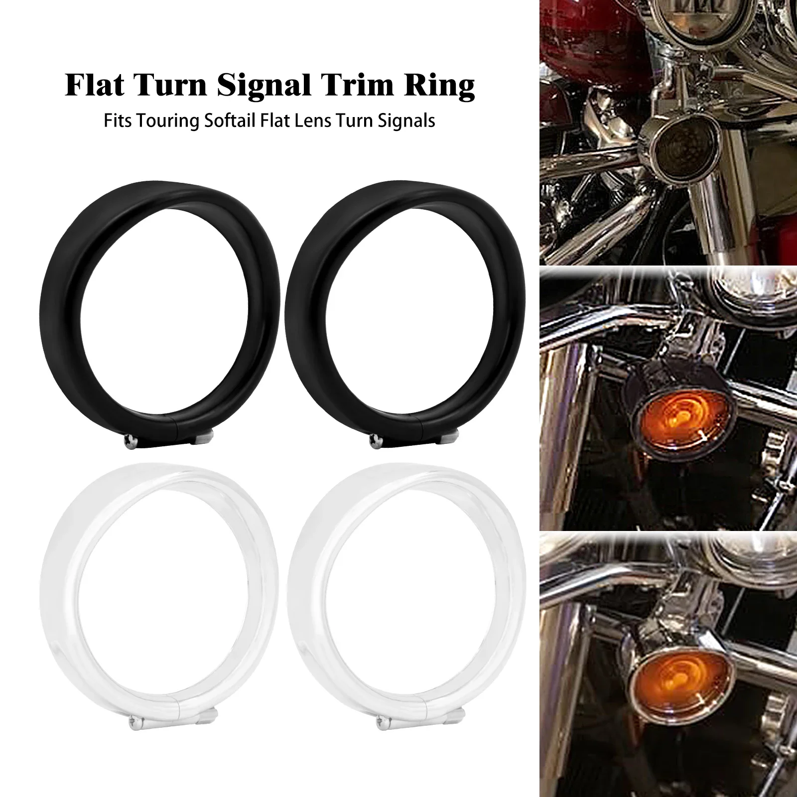 Motorcycle Turn Signal Trim Rings Visor Style Metal Bezel For Harley Softail Heritage 94-17 Touring FLHR 2014-Up FLHT FLHX 88-13