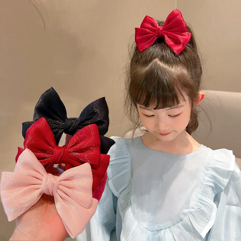 1PC New Bright Snow Yarn Lovely Bow Hairpins Children Headwear Girls Clips Barrettes Hairgrips Hair Accessories