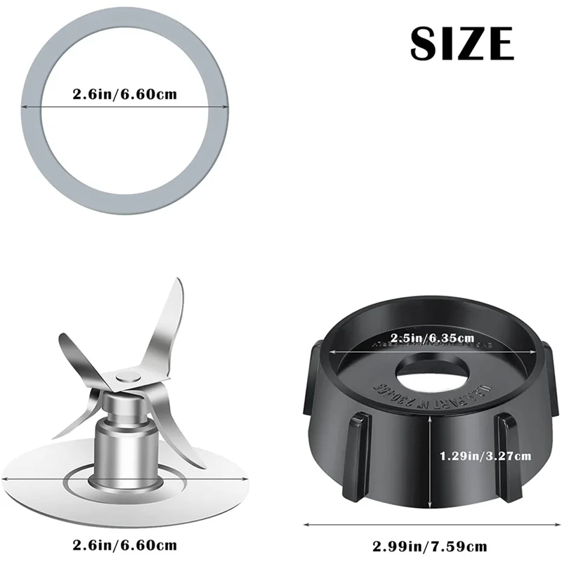

4X Replacement Parts For Oster Osterizer Blender, 4 Point Fusion Blades Assembly With 8 Piece Rubber Seal Gasket 4961