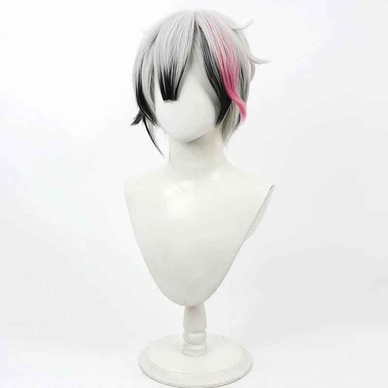 w,3;d'6.c\f/NewDevil Butler with Cat Berrien Cosplay Wig Short Gray Black Pink Heat Resistant Synthetic Hair H2;a'5\f,8/h' - view 2