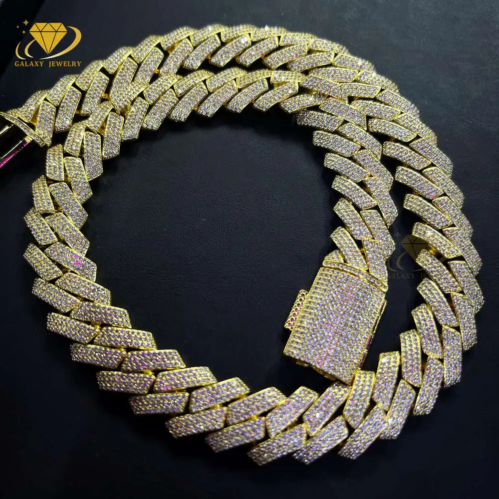 

Luxury Cuban Link Bracelet Moissanite Diamond Clasp 3 Rows Iced Out 20mm 925 Sterling Silver Cuban Link Chain Necklace