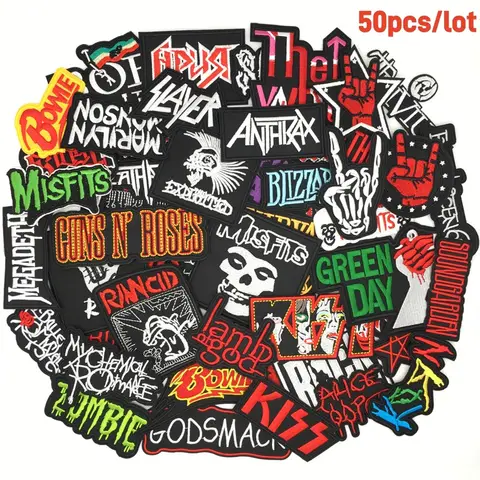 50pcs beaucoup de patchs à repasser mixtes pour vêtements veste jean Badges brodés vêtements autocollants bricolage Applique bande Rock Stripe