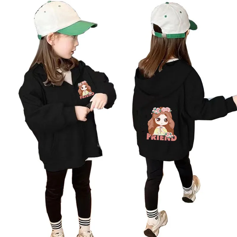 Zipper Hooded kids Outerwear Kid spring Autumn Cotton Jacket Flower Girl Print Graphic Clothing