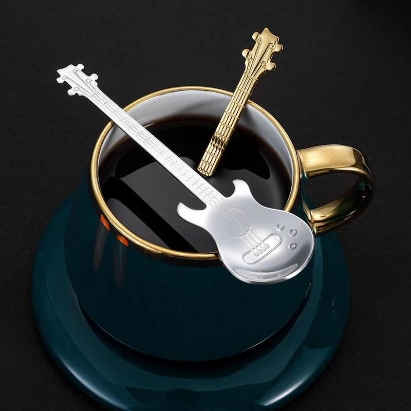 Creative Stainless Steel Guitar Spoon Coffee Spoon Cake Dessert Spoon Music Bar Spoon Companion Gift Mug Spoon