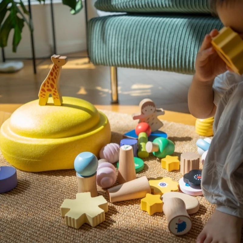 나무 몬테소리 블록 장난감 세트 안전한 아기 유아 교육용 블록 퍼즐 감각 장난감 큰 블록 쉽게 잡을 수 있음