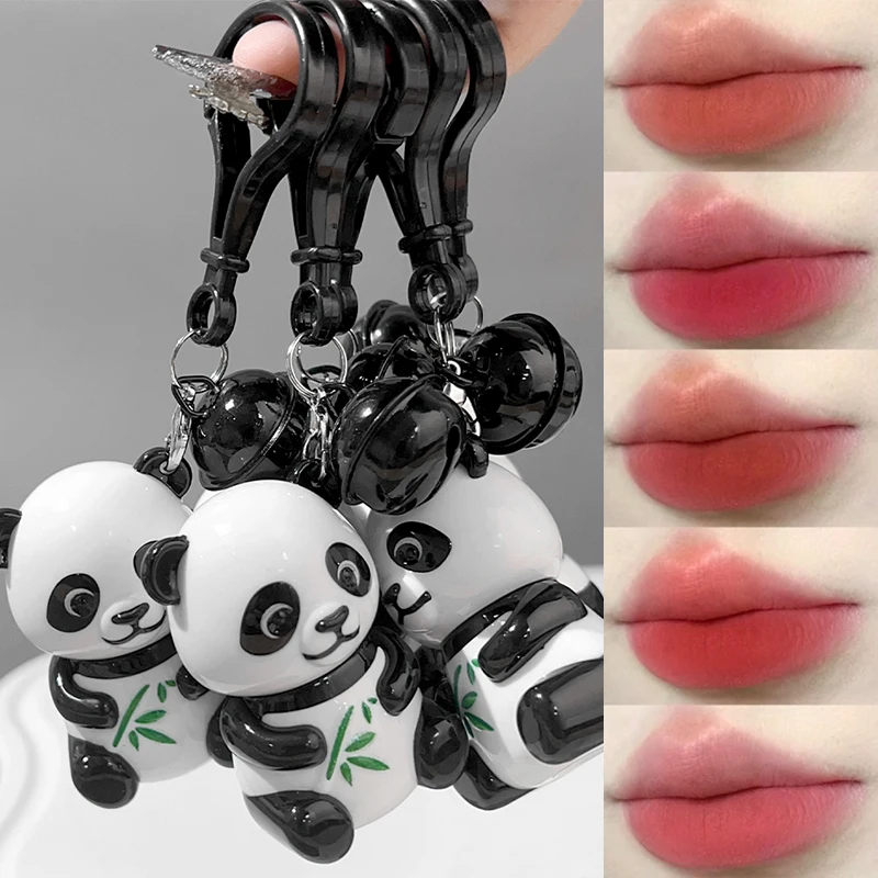 6 Colors Panda Keychain Lip Gloss Red Brown Pink Not Easy Fade Velvet Matte Lip Mud Lasting Non-stick Cups Lips Makeup Cosmetics