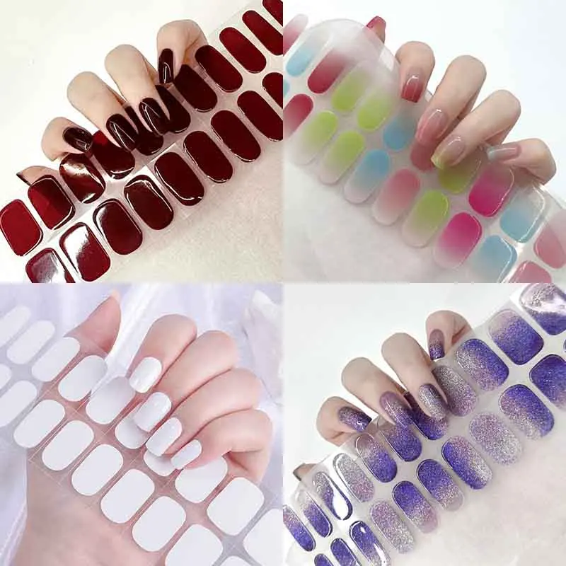 22 tiras de pegatinas de uñas de Gel curado con lámpara UV, parche de uñas de cubierta completa, tiras de pegatinas de uñas semicuradas graduales, arte de uñas DIY