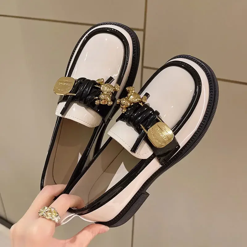 2023 Hot Sales Spring New Fashion Everything Retro Metal Bow Thick Heel British Single Shoe Women Low Heel Lolita Shoes