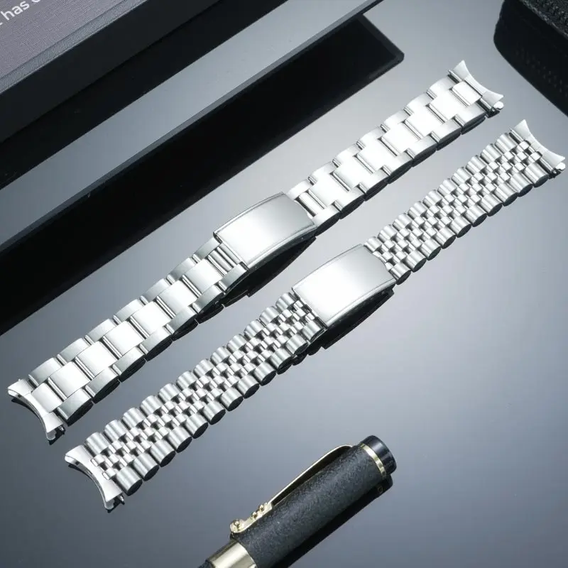 19mm men's WatchBand For Seiko 5 SNXS73 75 SNXS77 SNXS79 80 81 SNFF05 SNXG47 Silver CurvedEnd Solid Jubilee Oyster Watch Strap