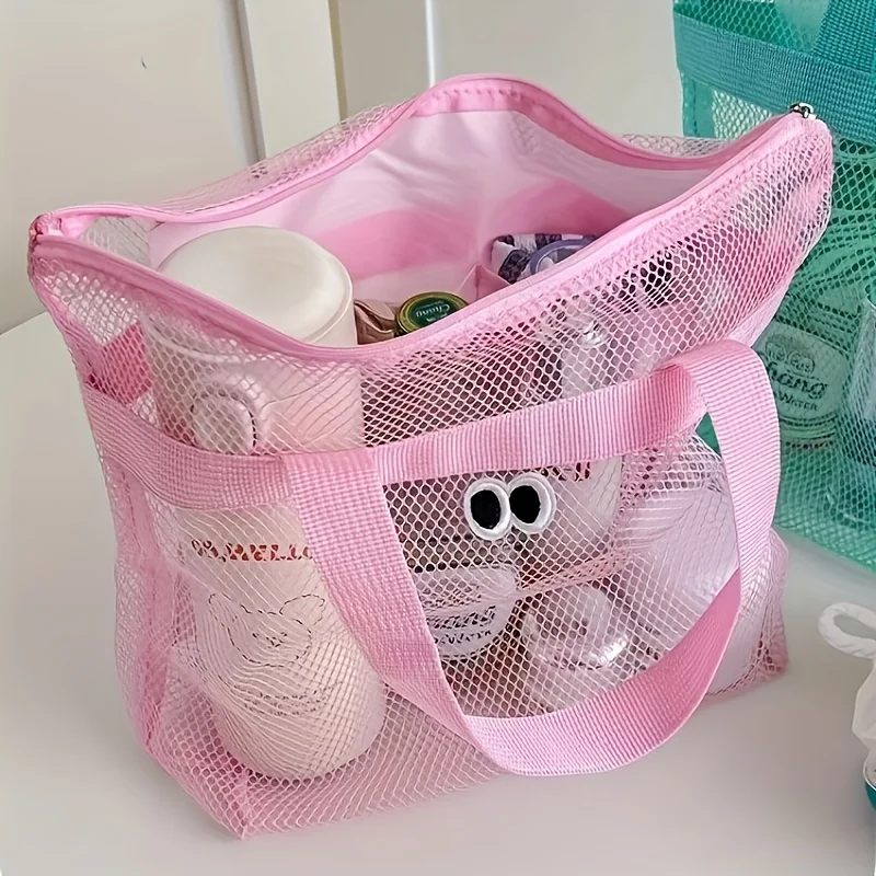 

Multi-Color Beach Mesh Bag with Large Eyelets, Cute Multifunctional Beach Tote Bag, Small Vacation Bag