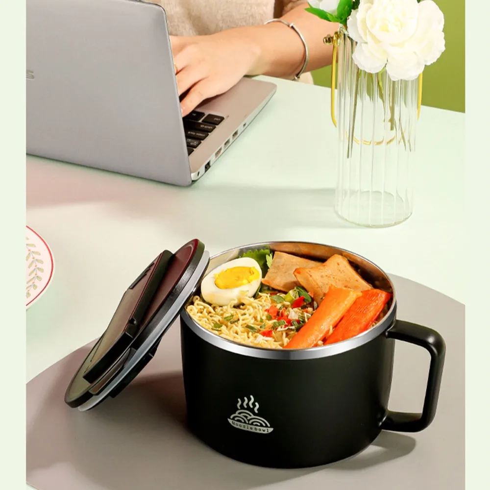 Portable 304 Stainless Steel Instant Noodles Bowl 1200ml With Lid Ramen Bowl Set Insulated Lunch Pot For Picnics