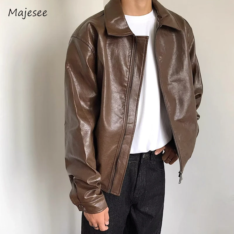 

Jackets Men American Punk Style High Street Autumn Pu-leather Handsome Advanced Long Sleeve All-match Fashion Males Overcoats