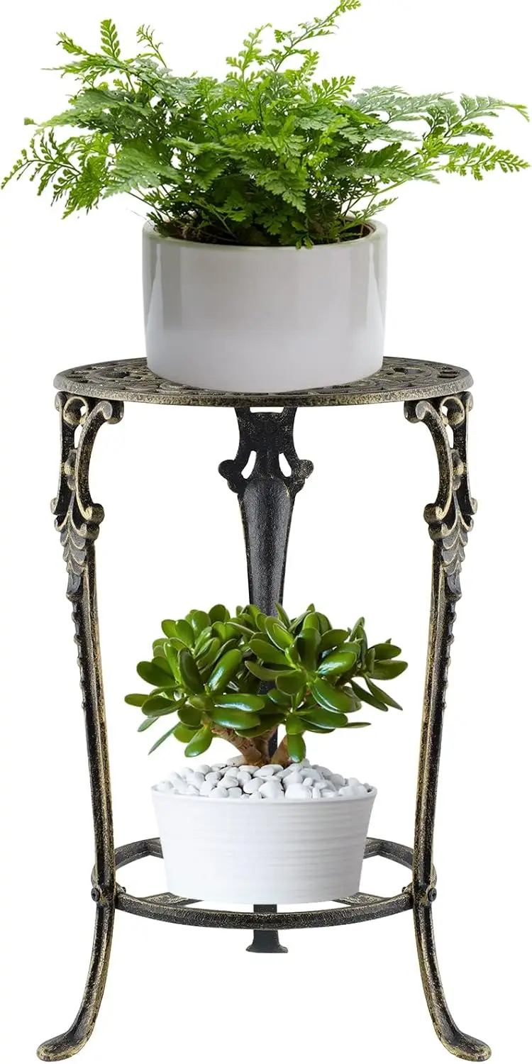 

Двухуровневая подставка для растений из чугуна, высотой 18,8 дюймов, прочная подставка для цветов для гостиной, спальни, кухни, цвет бронза