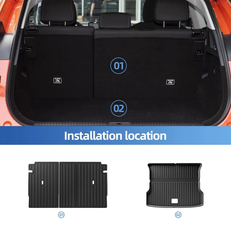 Für Xpeng G6 2023 2024 Autofußmatten Kofferraumauskleidung Kofferraummatte TPE 3D Fußmatte Allwetter SCHWARZ – Detail 3