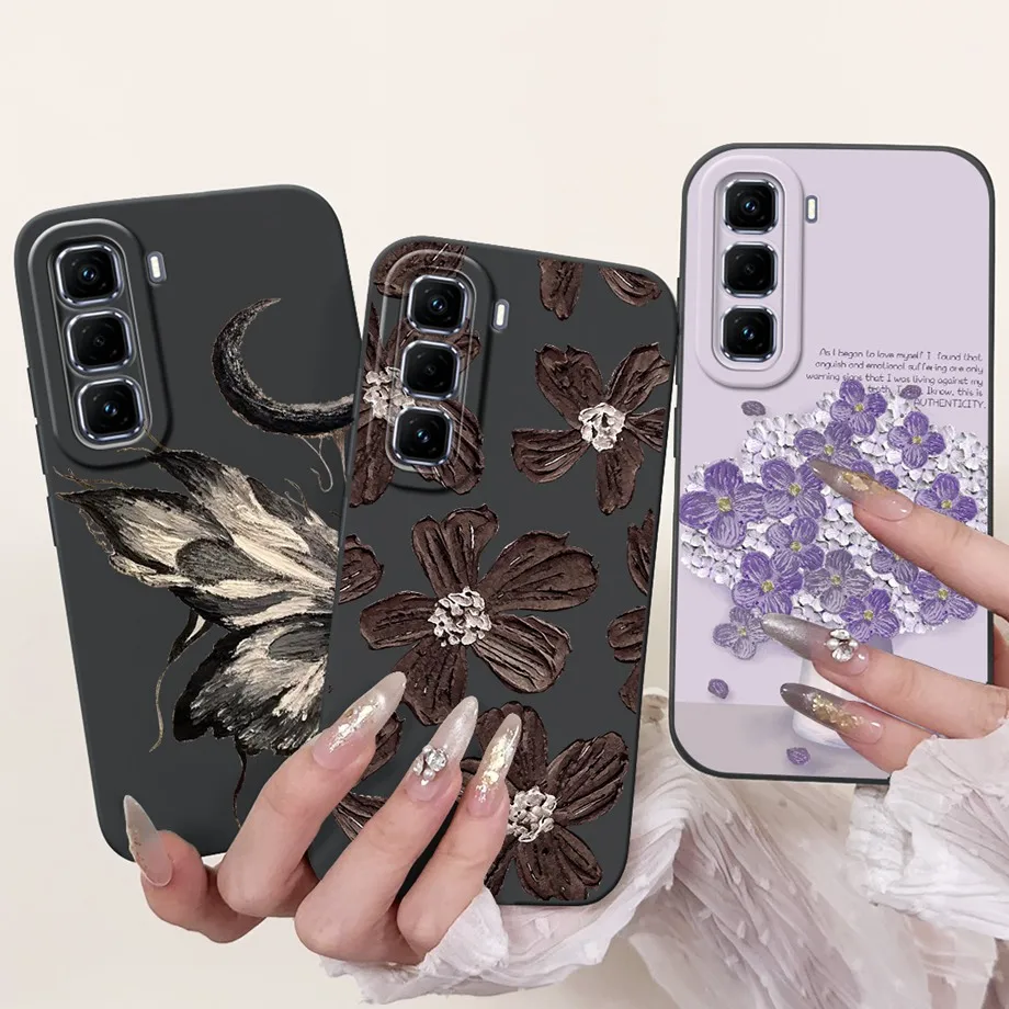 For Infinix Hot 50 Pro+  Case Soft Liquid Silicone Flower Butterfly Bow Coque Shockproof Cover for Hot 50 Pro Plus 4G Fundas