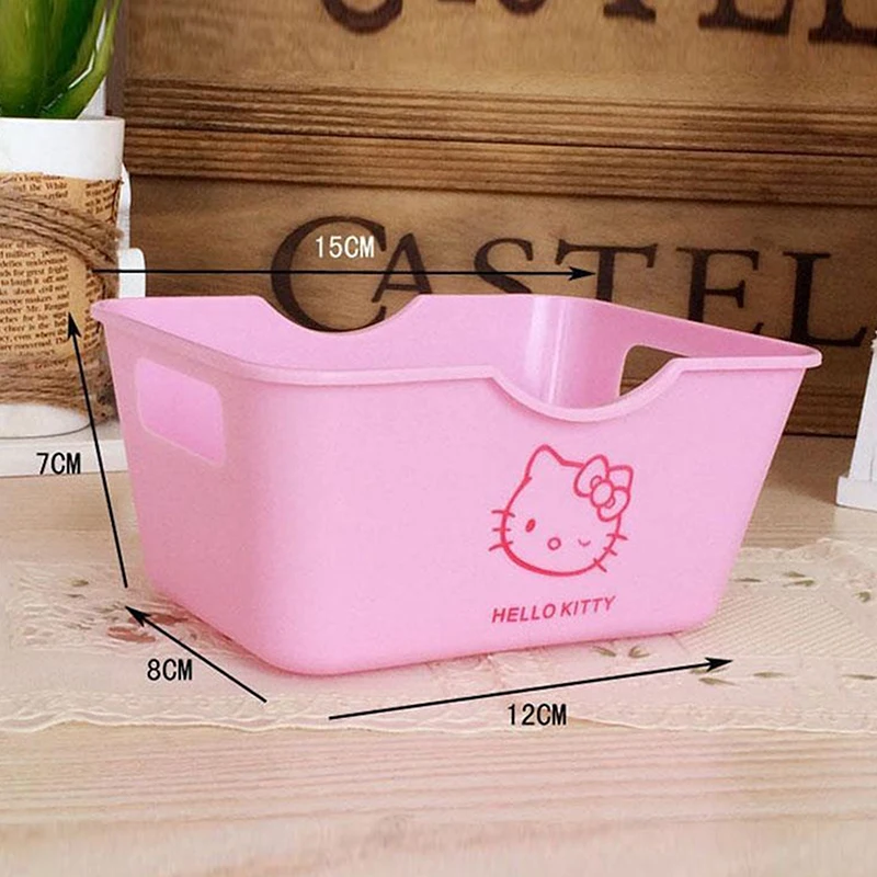 Anime Sanrio Hello Kitty Desktop Storage Box Cute Cartoon Cosmetic Storage Basket Pink Rectangle Organizer Girls Jewelry Box