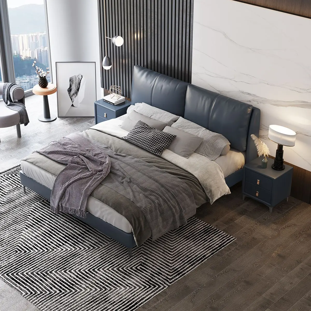 #High-End Software Double Queen Bed 1.5m Leather Bed Master Bedroom Wedding 1.8m Luxury Bed