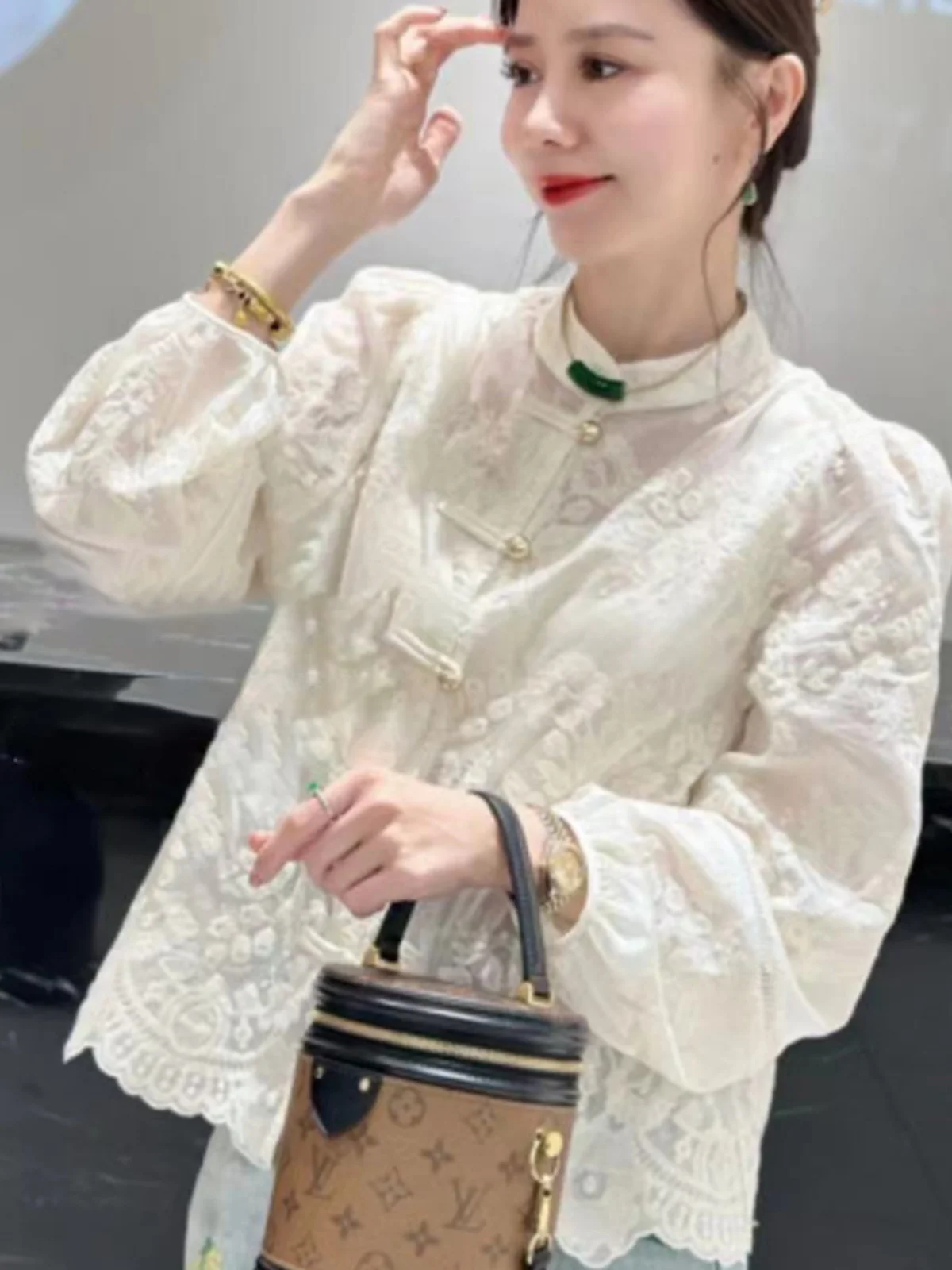 

New Chinese Style Loose Long Sleeve Women's Shirt Summer Base Layer Top Slimming Floral Print Casual Straight Cut Fashion