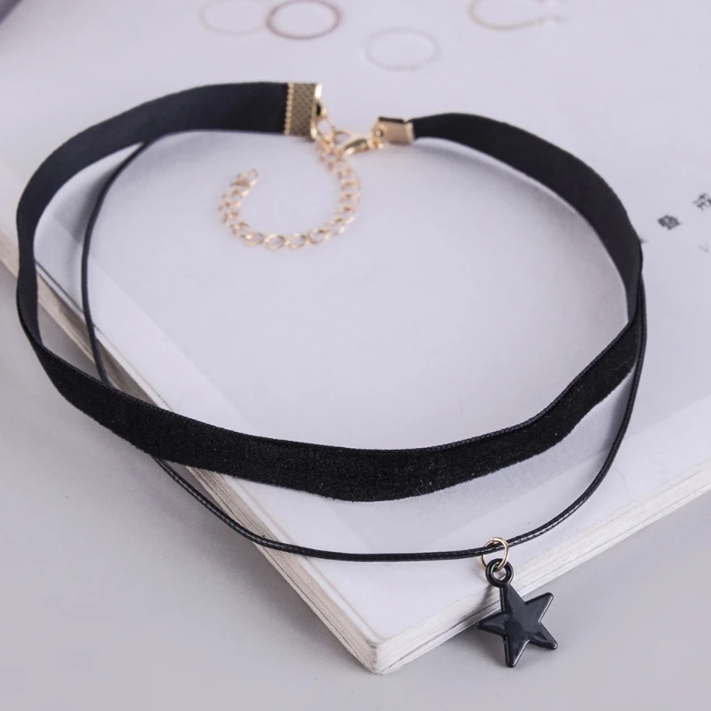 Vintage Gothic Double Layer Velvet Choker Women\'s Neck Chain Punk Jewelry Short Black Star Pendant Necklace Collares  Gift