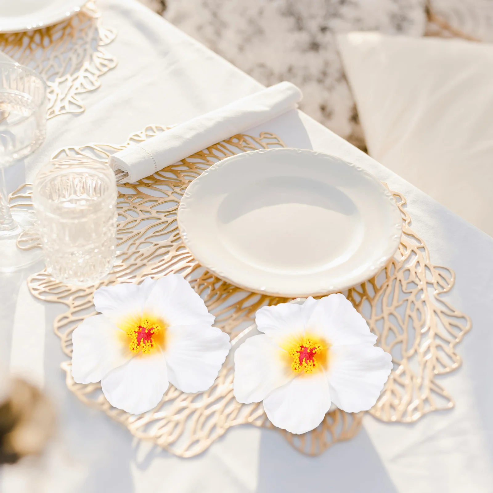 10 قطعة زهور الكركديه الاصطناعية ورد صناعي ديكور لتقوم بها بنفسك هاواي لوا حفلة المنزل الزفاف الاستوائية منضدية الديكور