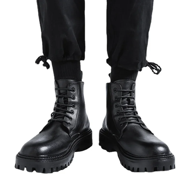 أحذية الكاحل للرجال، أحذية مريحة من جلد البولي يوريثان، أحذية كاجوال للخروج للرجال، أحذية عمل كلاسيكية مصنوعة يدويًا #4