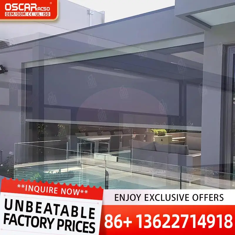 Wholesale Custom Motorized Aluminum Alloy Roller Blind Remote Control Outdoor Patio Balcony Backyard Modern Stylish Shade Screen