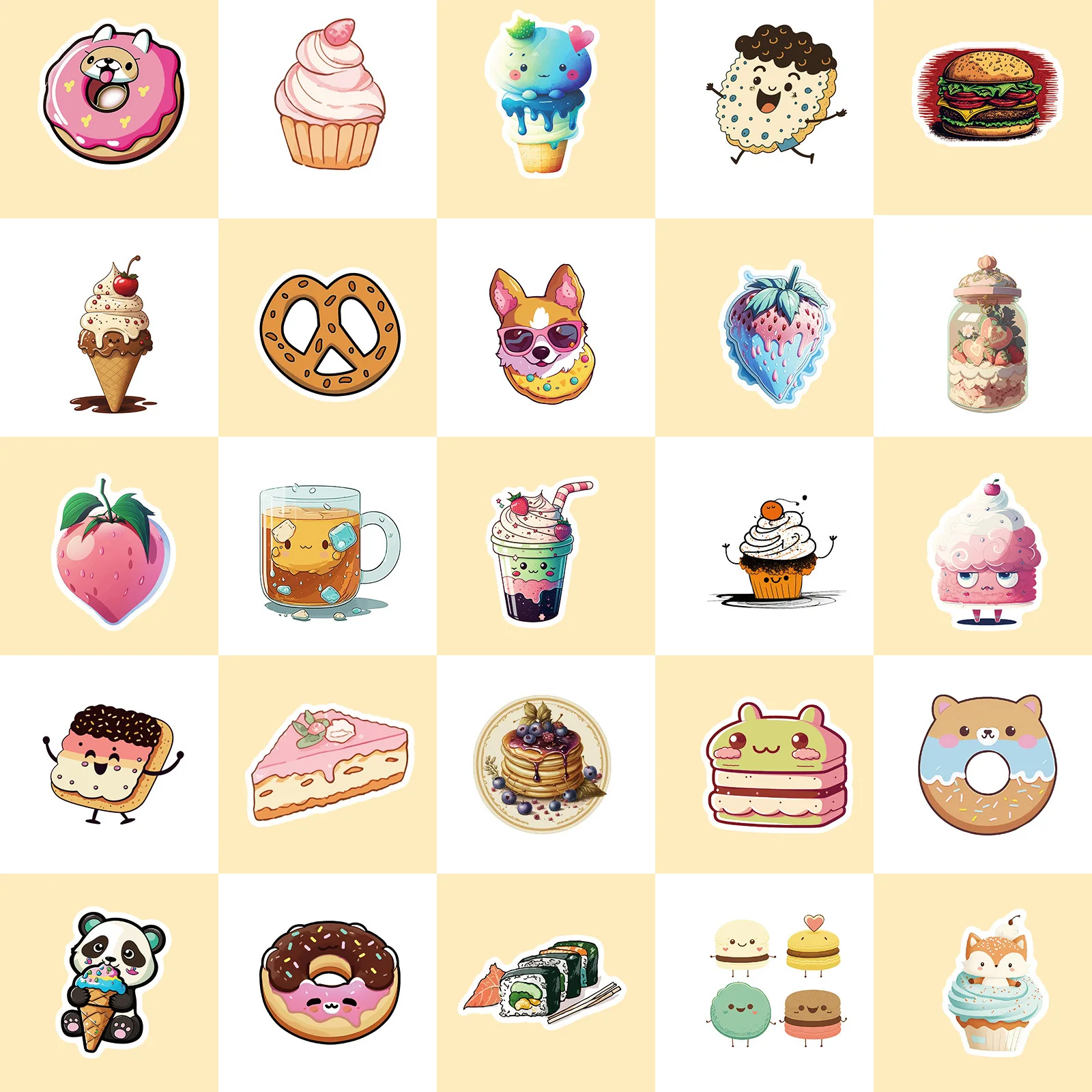 50pcs Funny Cat Donut Food Cartoon Stickers Starry Sky Cat Graffiti Sticker Decorate Phone Back Card Trunk Water Cup Cute Cats