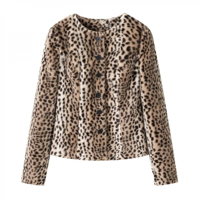 QICHE 2026 New European Style Short Outerwear For Women, Elegant Warm Leopard Print Casual Cropped Jacket