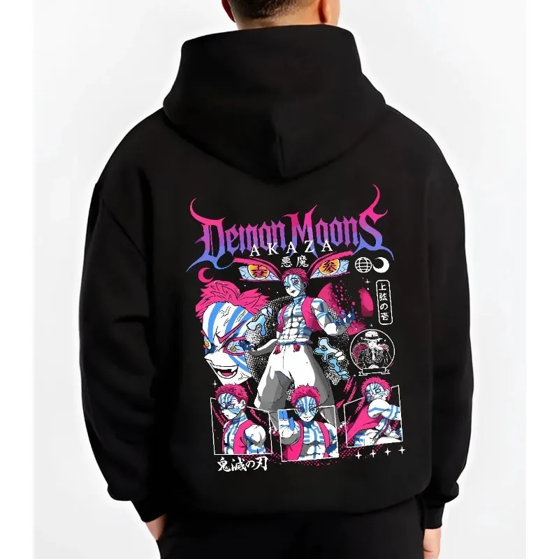 

Осенне-зимняя мужская одежда, толстовки с капюшоном в японском стиле аниме «Убийца демонов» Akaza, с капюшоном Y2K, хлопковое флисовое пальто большого размера для пар