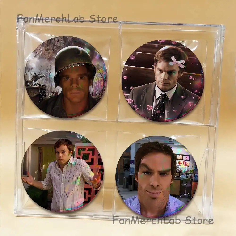 D-Dexter Morgan Reflective Pin Tinplate Round Brooch Cartoon Cosplay Badges for Bag Hat Toys Gifts