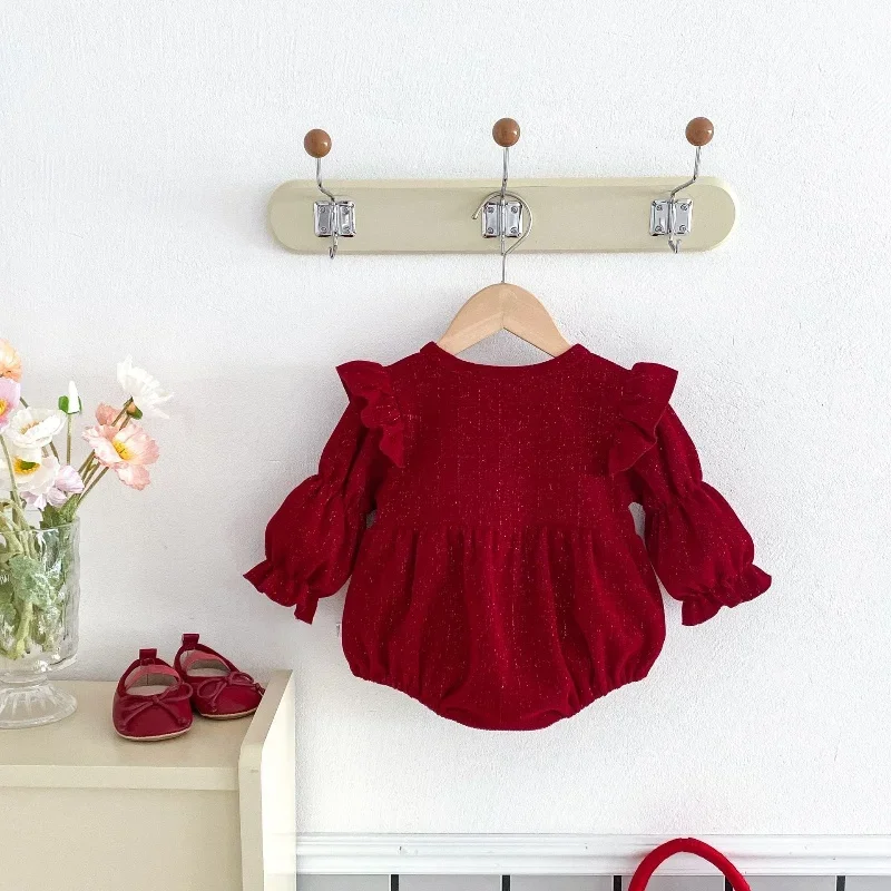 2026 ربيع السنة الجديدة الوليد الطفل ارتداءها 0-2Y القوس عقدة الفتيات فستان الأميرة طفلة بذلة أول هدية عيد ميلاد الطفل رومبير