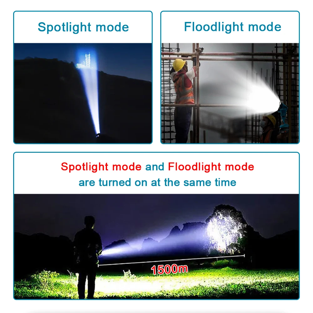 Flashlight LED Work Light for 14/18V Makita Battery Portable Outdoors Spotlight camping Floodlight SOS lamp BL1830 External Plug