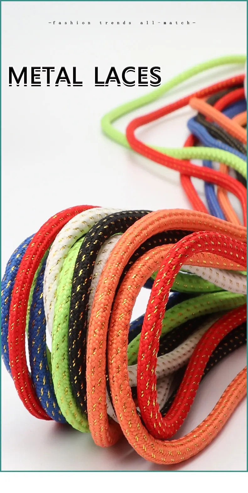 Runde Schuhbänder mit Metallenden, goldfarbene Schuhbänder für Sneaker, Freizeit- und Outdoor-Schuhe, Damen- und Herren-Schuhbänder, Schuhbänder für Hoodies, 2 Stück. – Detail 1