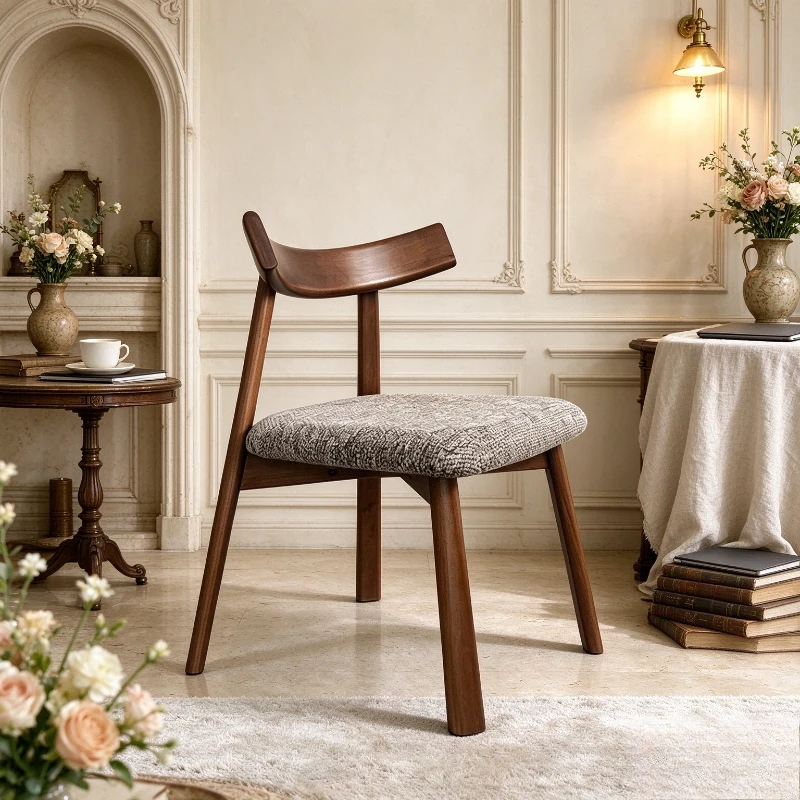 European Style Solid Wood Dining Chair Multi Functional Home Use Soft Sponge Seat Sturdy Durable Office Chair for Kitchen Room
