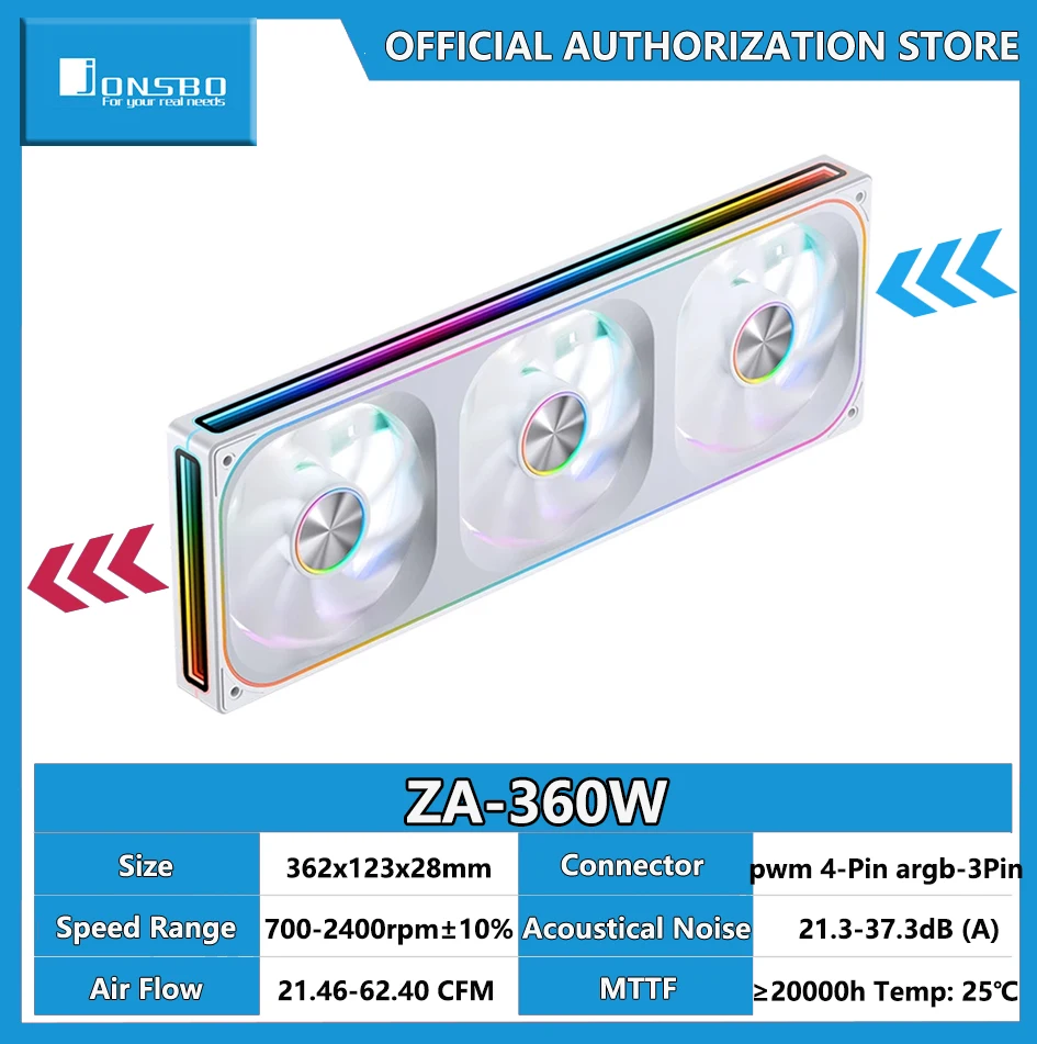 

JONSBO ZA-120/240/360 4-Pin PWM 5V ARGB Programmable Computer Case Fan 120mm ZA-120BR Forward/Reverse Cooling Fan Kits