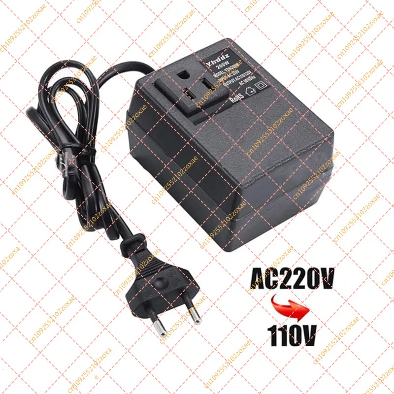 200W AC 220V to 110V Step Down Transformer - Single Phase Power Converter with EU Plug, Portable Travel Adapter for Overseas Use