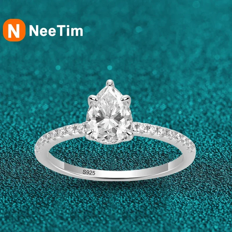 

NeeTim 1CT Pear Cut Moissanite Eternity Ring 925 Sterling Silver Water Drop Lab Diamond Rings For Women Party Fine Jewelry Gift