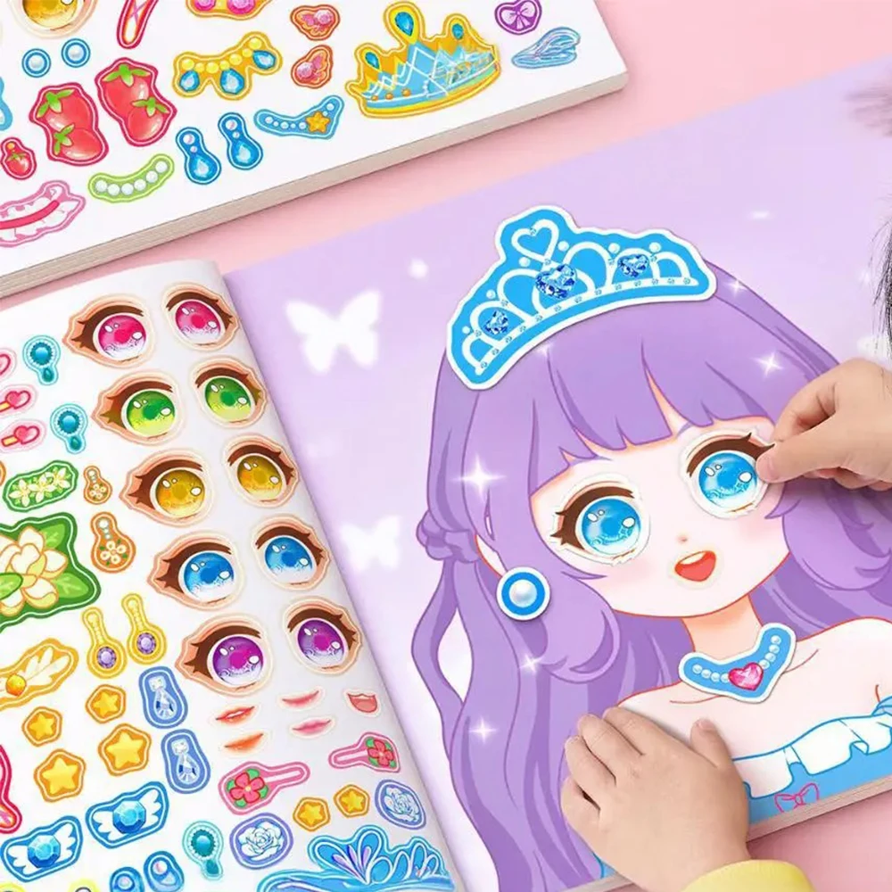 1set Reusable Puzzle Stickers, Cartoon Princess Make-a-Face, Creative Handicraft Stickers for DIY Play & Party Activities