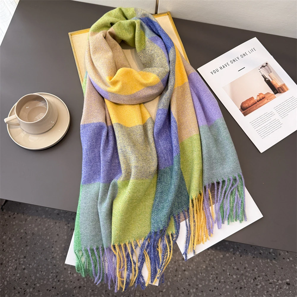 

New Winter Fashion Plaid Scarf for Women Men Classic Warm Chunky Soft Cashmere Feel Scarves Match Overcoat Knitted Shawl