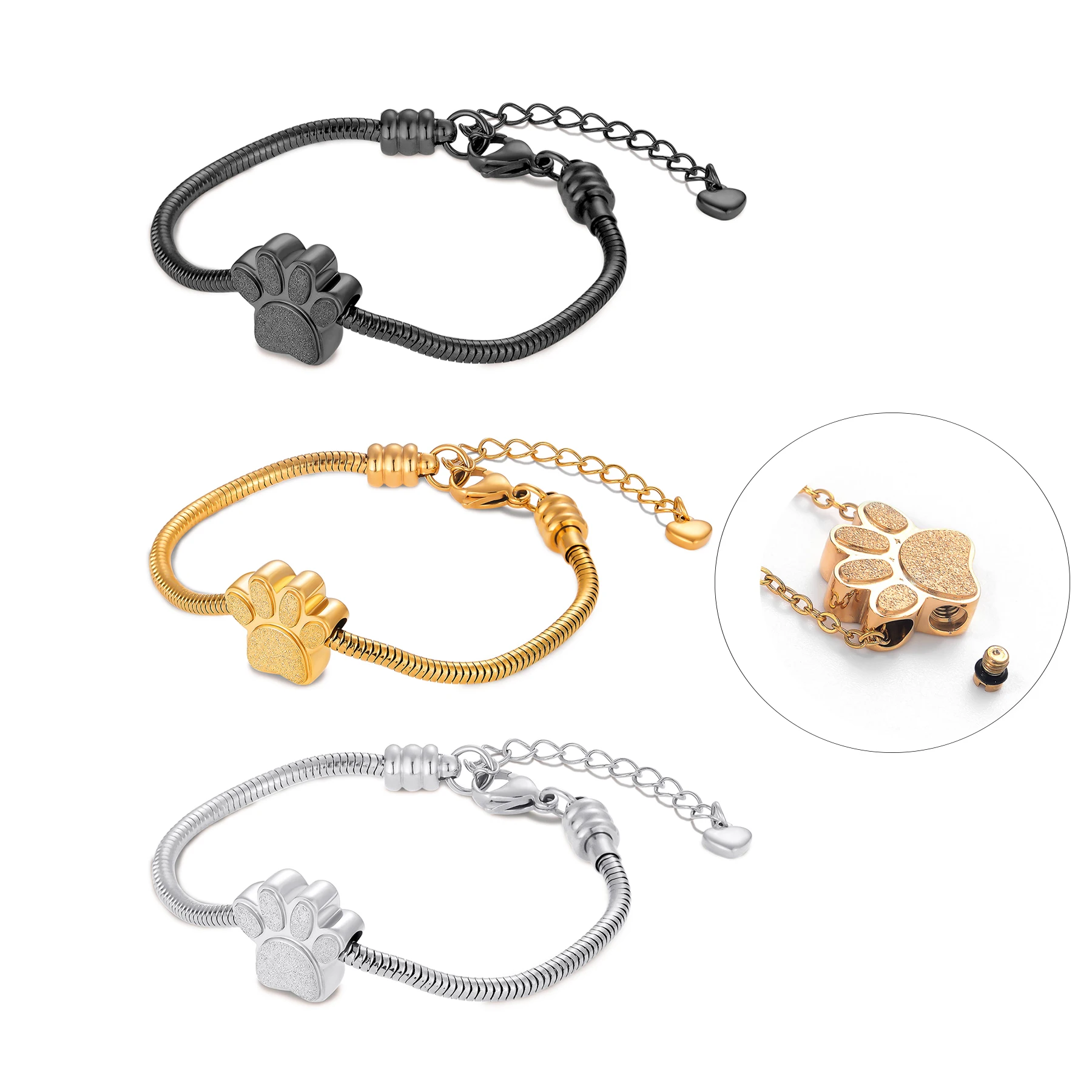 Paw Print Bracelet for Ashes for Women Men Stainless Steel Cremation Keepsake Memorial Bangle for Human Pet Ashes Holder