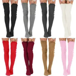 Women's Cable Knitted Thigh High Boot Socks Extra Long Winter Stockings Over Knee Leg Warmers Gothic Lolita Long Socks