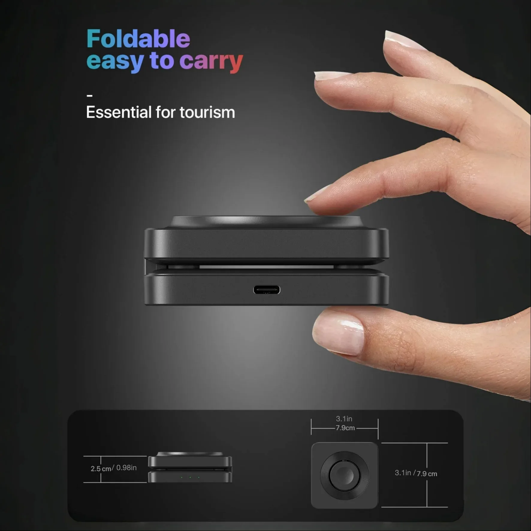 شاحن لاسلكي 3 في 1 قابل للطي شحن سريع لساعة iPhone AirPods Apple Watch بتصميم مدمج آمن