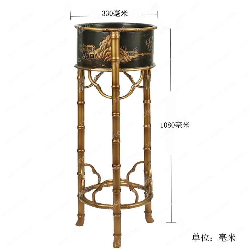 

Luxury high-end retro solid wood gold-painted high long-legged flower pot shelf villa shelf