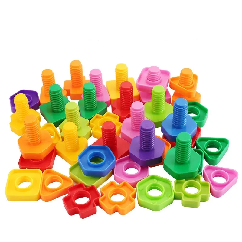 10 Set di blocchi di costruzione a vite a forma di dado Match Puzzle giocattoli per bambini forma Montessori infantile colore riconoscimento giocattoli educativi