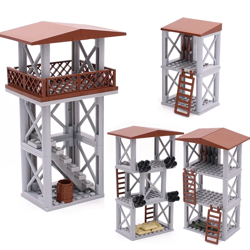 Marumine WW2 Military Building Blocks Sentry Tower MOC Bricks Assembly Accessories Parts DIY Construction Modeling Kit Set
