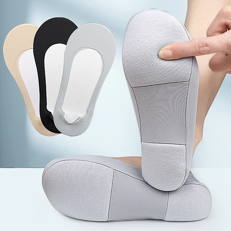 1Pair 3D Arch Massage Shock Absorption Socks For Women Silicone Anti-off Invisible Sock Ice Silk Anti Slip Yoga Pilates Socks