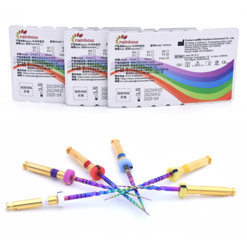 

6pcs/Box Rainbow File Series SX-F3 Gold Files Heat Activated NiTi Canal Root SOCO Files Bend Endodontic Treatment Rotary File