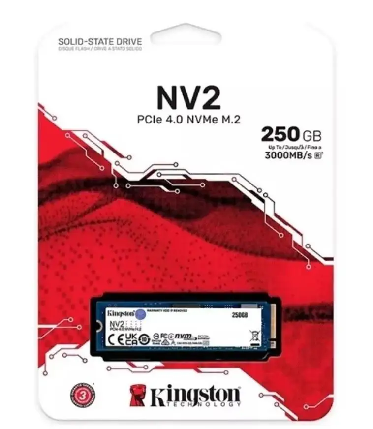 M.2 Kingston Nv2 Ssd 250Gb NVM-e 2280 SNV2S/250G Pci-e Gen 4.0 3000 Mb/s